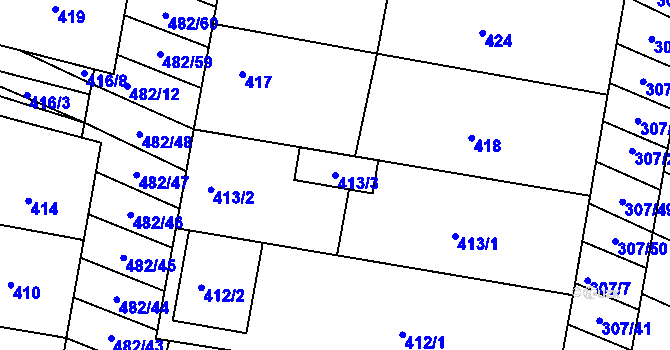 Parcela st. 413/3 v KÚ Mutěnice, Katastrální mapa