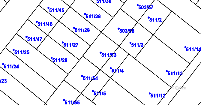 Parcela st. 511/53 v KÚ Mutěnice, Katastrální mapa