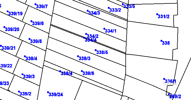 Parcela st. 338/5 v KÚ Mutěnice, Katastrální mapa