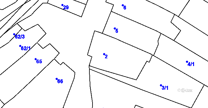 Parcela st. 2 v KÚ Mutěnice, Katastrální mapa