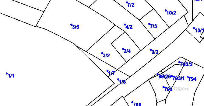 Parcela st. 3/2 v KÚ Mutěnice, Katastrální mapa