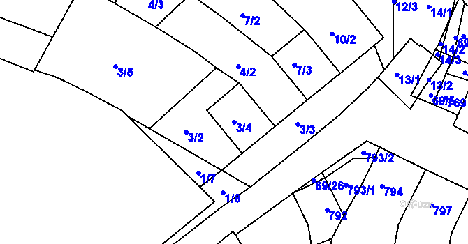Parcela st. 3/4 v KÚ Mutěnice, Katastrální mapa