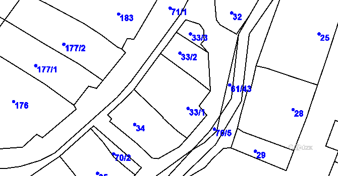Parcela st. 33 v KÚ Mutěnice, Katastrální mapa