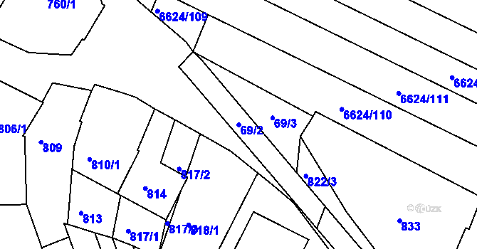 Parcela st. 69/2 v KÚ Mutěnice, Katastrální mapa