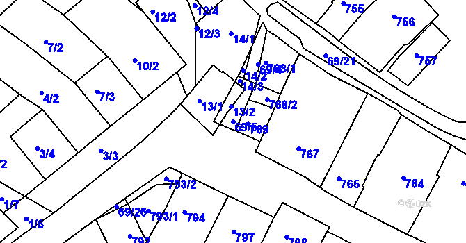 Parcela st. 69/5 v KÚ Mutěnice, Katastrální mapa