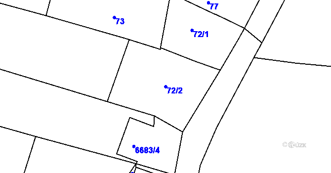 Parcela st. 72/2 v KÚ Mutěnice, Katastrální mapa