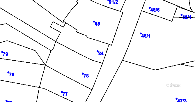 Parcela st. 84 v KÚ Mutěnice, Katastrální mapa