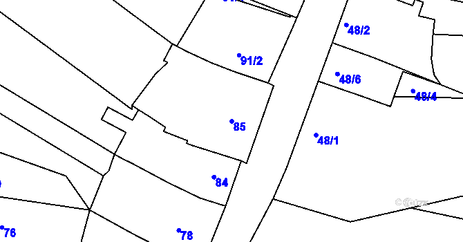 Parcela st. 85 v KÚ Mutěnice, Katastrální mapa