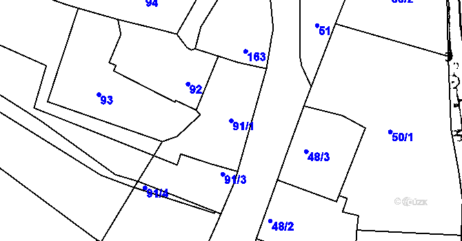 Parcela st. 91/1 v KÚ Mutěnice, Katastrální mapa