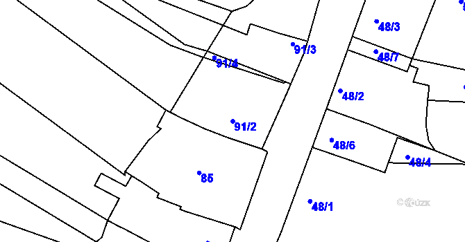 Parcela st. 91/2 v KÚ Mutěnice, Katastrální mapa
