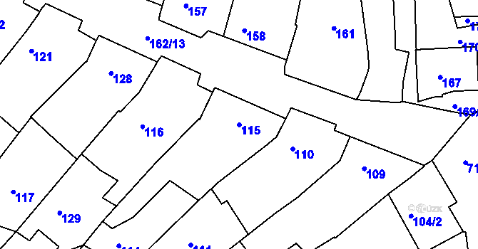 Parcela st. 115 v KÚ Mutěnice, Katastrální mapa