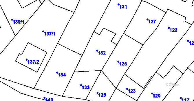 Parcela st. 132 v KÚ Mutěnice, Katastrální mapa