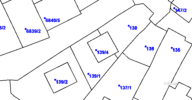Parcela st. 139/4 v KÚ Mutěnice, Katastrální mapa