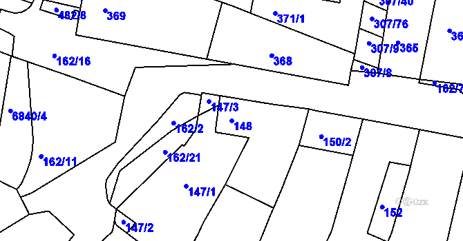 Parcela st. 148 v KÚ Mutěnice, Katastrální mapa