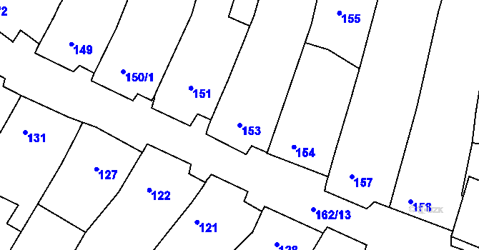 Parcela st. 153 v KÚ Mutěnice, Katastrální mapa