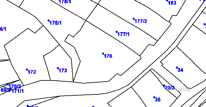 Parcela st. 176 v KÚ Mutěnice, Katastrální mapa
