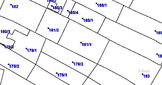 Parcela st. 181/1 v KÚ Mutěnice, Katastrální mapa