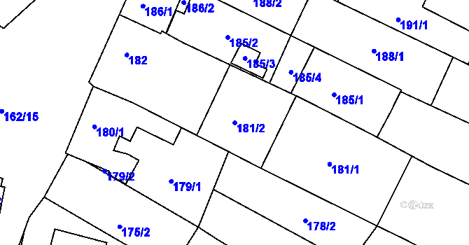 Parcela st. 181/2 v KÚ Mutěnice, Katastrální mapa