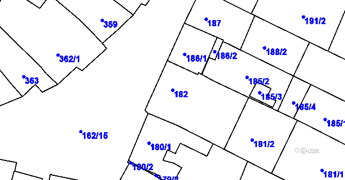 Parcela st. 182 v KÚ Mutěnice, Katastrální mapa