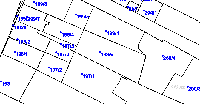 Parcela st. 199/6 v KÚ Mutěnice, Katastrální mapa