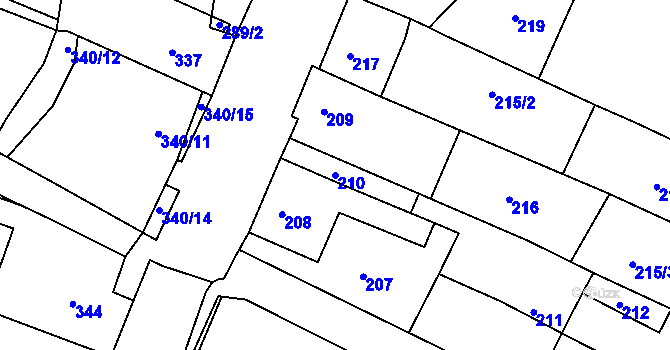 Parcela st. 210 v KÚ Mutěnice, Katastrální mapa