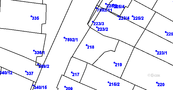 Parcela st. 218 v KÚ Mutěnice, Katastrální mapa