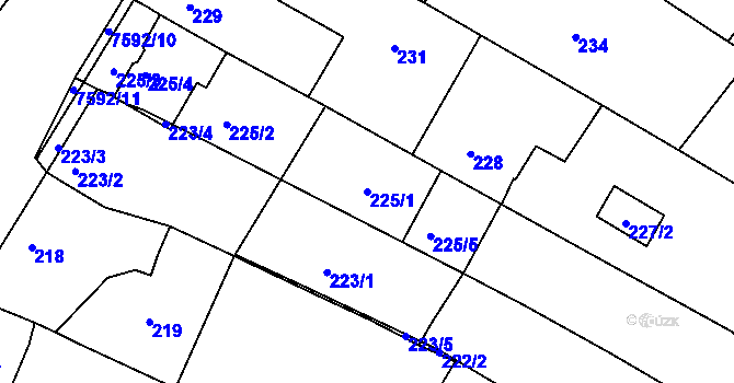 Parcela st. 225/1 v KÚ Mutěnice, Katastrální mapa