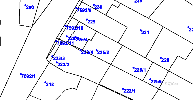 Parcela st. 225/2 v KÚ Mutěnice, Katastrální mapa