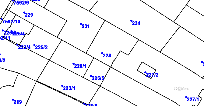 Parcela st. 228 v KÚ Mutěnice, Katastrální mapa