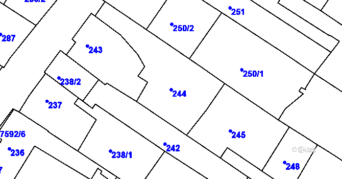 Parcela st. 244 v KÚ Mutěnice, Katastrální mapa