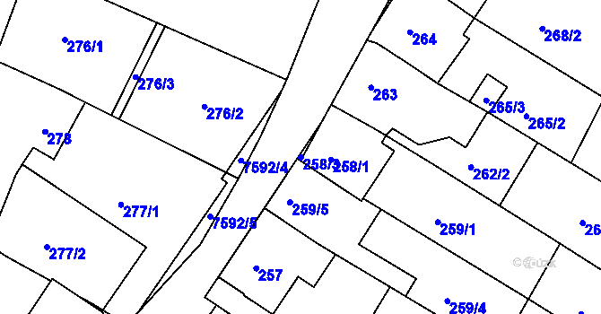 Parcela st. 258/3 v KÚ Mutěnice, Katastrální mapa
