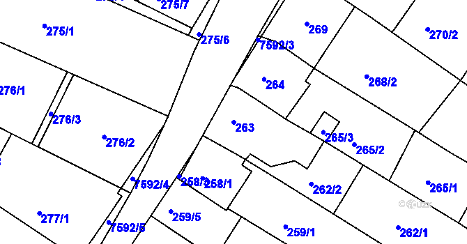 Parcela st. 263 v KÚ Mutěnice, Katastrální mapa