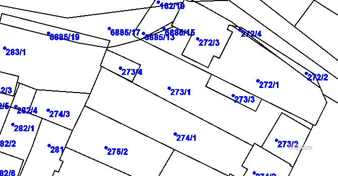 Parcela st. 273/1 v KÚ Mutěnice, Katastrální mapa