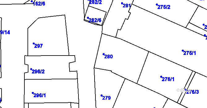Parcela st. 280 v KÚ Mutěnice, Katastrální mapa