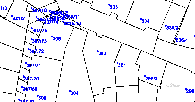 Parcela st. 302 v KÚ Mutěnice, Katastrální mapa