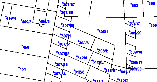 Parcela st. 308/3 v KÚ Mutěnice, Katastrální mapa