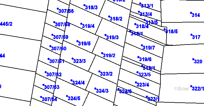 Parcela st. 319/2 v KÚ Mutěnice, Katastrální mapa