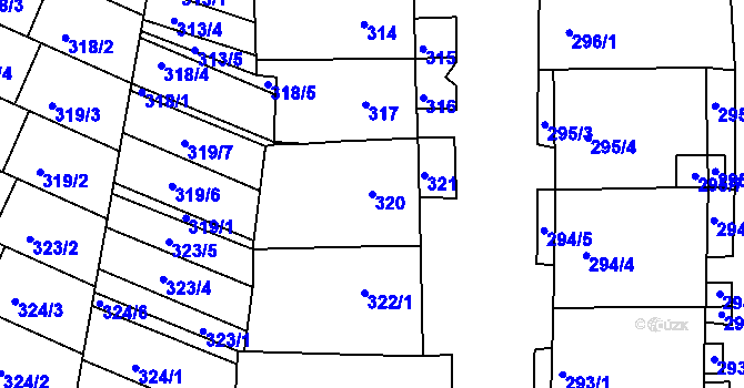 Parcela st. 320 v KÚ Mutěnice, Katastrální mapa