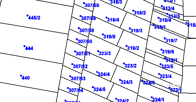 Parcela st. 323/3 v KÚ Mutěnice, Katastrální mapa