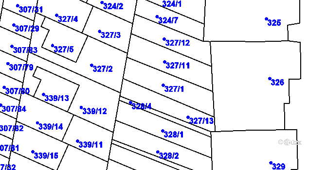 Parcela st. 327/1 v KÚ Mutěnice, Katastrální mapa