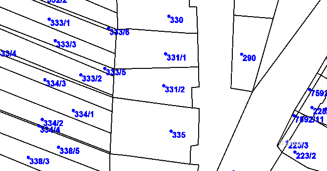 Parcela st. 331/2 v KÚ Mutěnice, Katastrální mapa