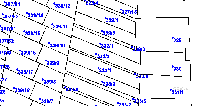 Parcela st. 332 v KÚ Mutěnice, Katastrální mapa