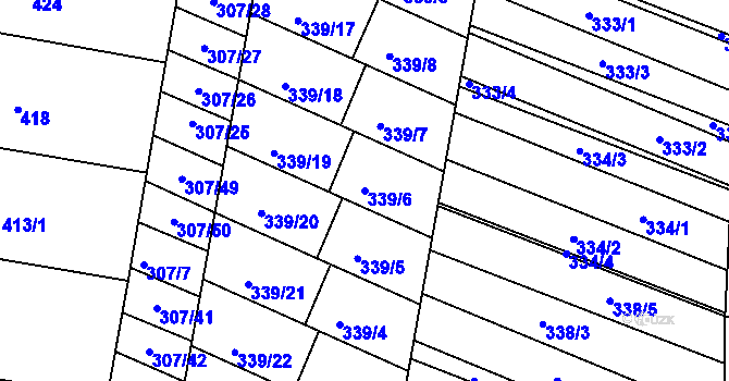 Parcela st. 339/6 v KÚ Mutěnice, Katastrální mapa