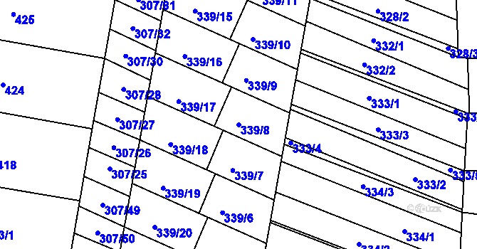 Parcela st. 339/8 v KÚ Mutěnice, Katastrální mapa