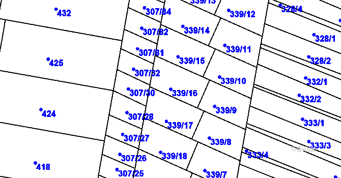 Parcela st. 339/16 v KÚ Mutěnice, Katastrální mapa