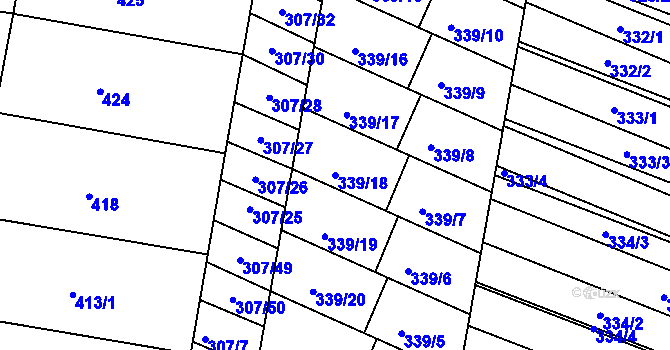 Parcela st. 339/18 v KÚ Mutěnice, Katastrální mapa