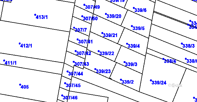 Parcela st. 339/22 v KÚ Mutěnice, Katastrální mapa