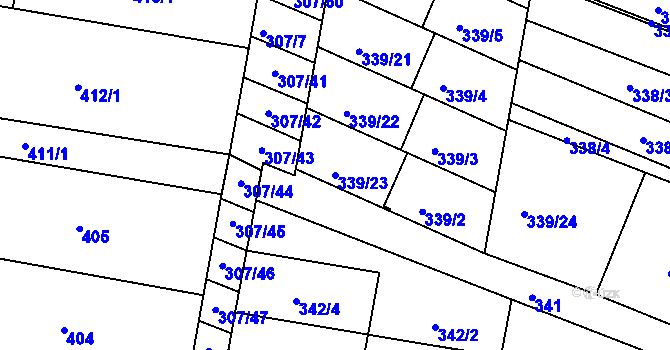 Parcela st. 339/23 v KÚ Mutěnice, Katastrální mapa