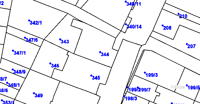 Parcela st. 344 v KÚ Mutěnice, Katastrální mapa
