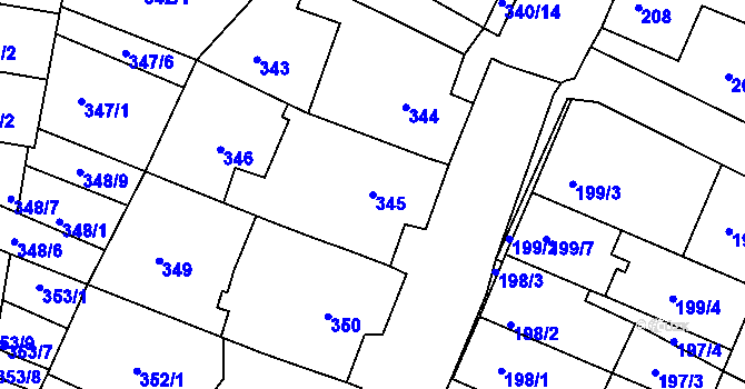 Parcela st. 345 v KÚ Mutěnice, Katastrální mapa